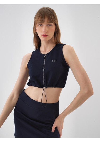 Kadın Lacivert Regular Fit Pamuklu Crop