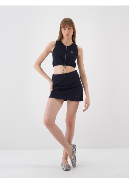 Kadın Lacivert Regular Fit Pamuklu Crop