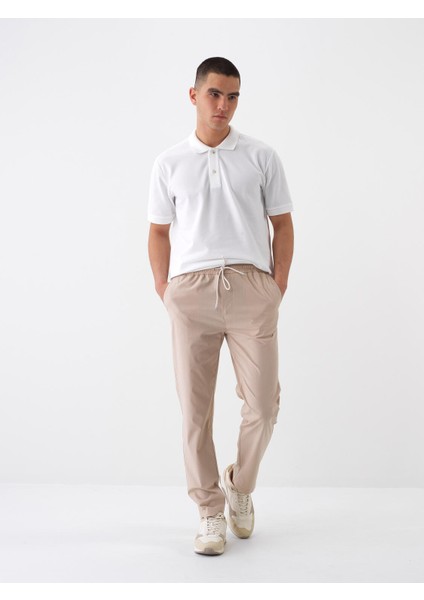 Erkek Bej Slim Fit Pamuklu Jogger Pantolon
