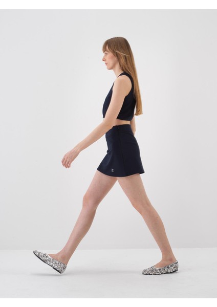 Kadın Lacivert Regular Fit Pamuklu Crop