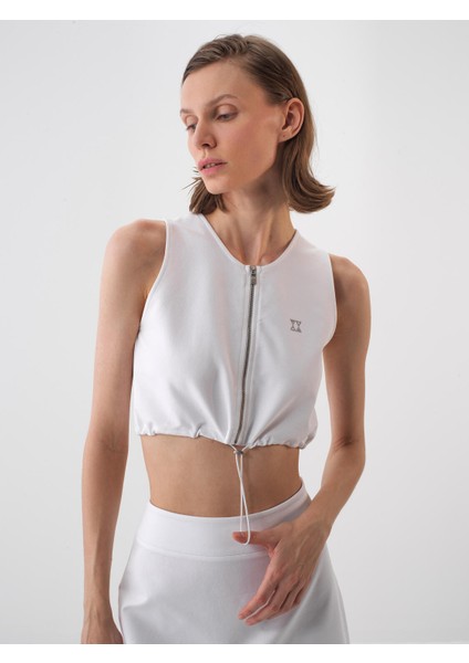 Kadın Beyaz Regular Fit Pamuklu Crop