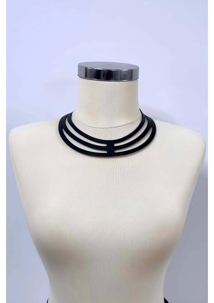 Halka Detraylı Şık Deri Choker, Deri Kolye