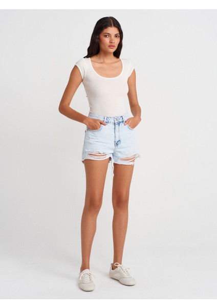 31807 Bisiklet Yaka Fitilli T-Shirt-Ekru fırsatları