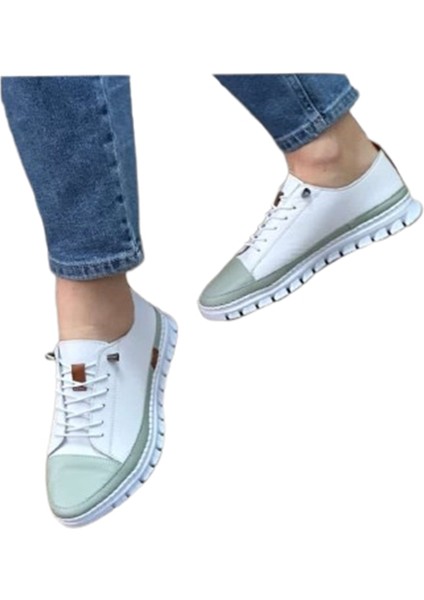 2010 Womenly Style Beyaz Gri Kadın Günlük Ayakkabı Deri