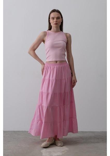 Kat Kat Keten Etek - Şeker Pembe