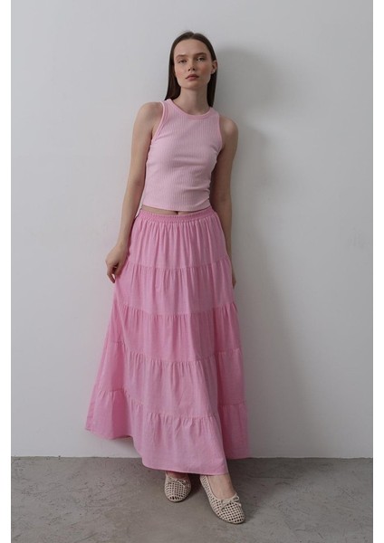 Kat Kat Keten Etek - Şeker Pembe