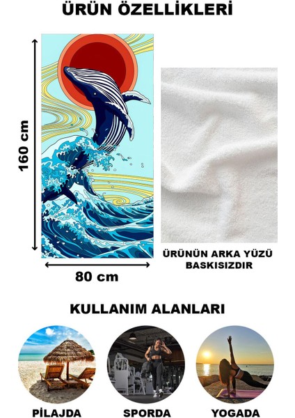 Balina Retro Desenli Plaj Deniz Havlusu Peştemal 80x160 CM VTA12 fiyatları