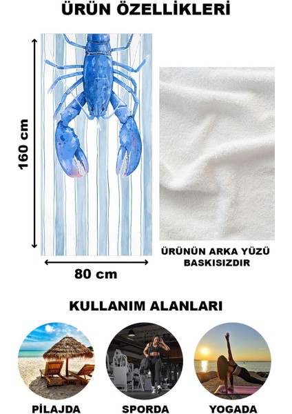 Mavi Yengeç Desenli Plaj Deniz Havlusu Peştemal 80x160 CM VTA25