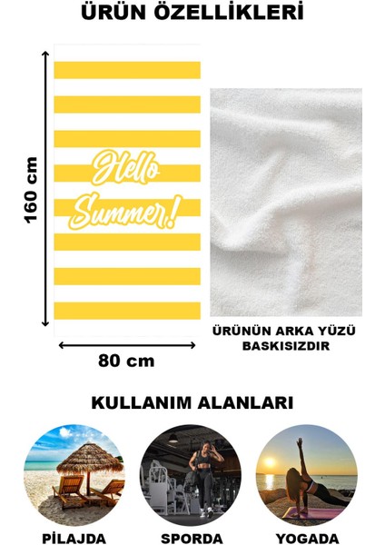 Hello Summer Şerit Desenli Plaj Deniz Havlusu Peştemal 80 x 160 cm SPC03
