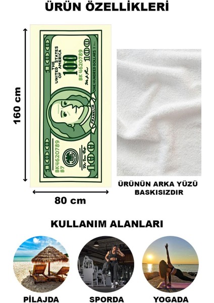 100 Dolar Desenli Plaj Deniz Havlusu Peştemal 80 x 160 cm VTA29 fiyatları