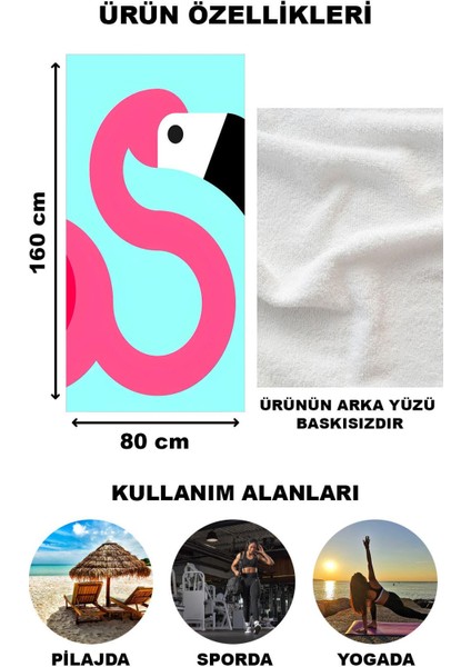 Flamingo Desenli Plaj Deniz Havlusu Peştemal 80x160 CM VTA33