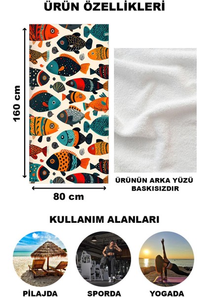 Renkli Balıklar Desenli Plaj Deniz Havlusu Peştemal 80 x 160 cm VTA17