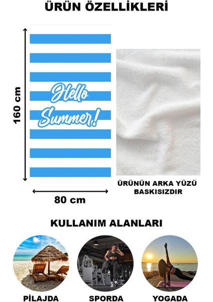 Hello Summer Şerit Desenli Plaj Deniz Havlusu Peştemal 80 x 160 cm SPC07