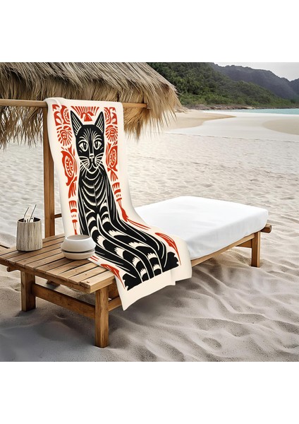 Kedi Desenli Plaj Deniz Havlusu Peştemal 80 x 160 cm VTA14