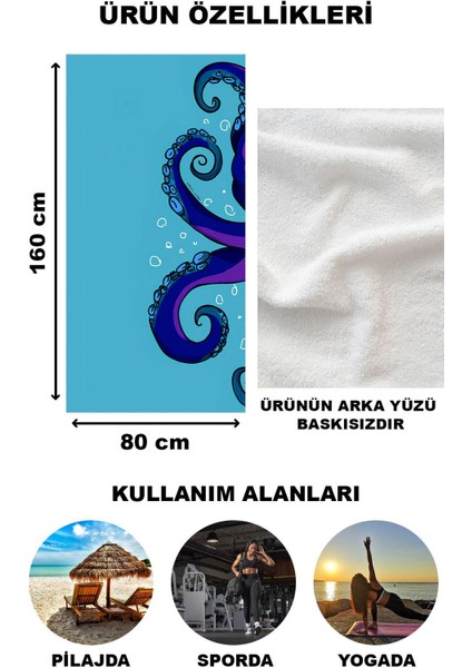 Ahtapot Desenli Plaj Deniz Havlusu Peştemal 80 x 160 cm VTA37 fiyatları
