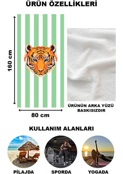 Kaplanlı Şerit Desenli Plaj Deniz Havlusu Peştemal 80 x 160 cm SPC10