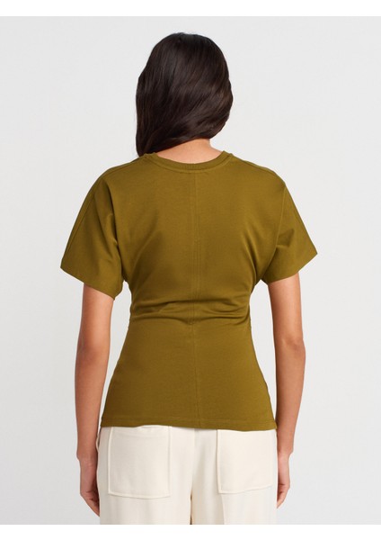 31585 Drape Detaylı T-Shirt-Koyu Yeşil fiyatları