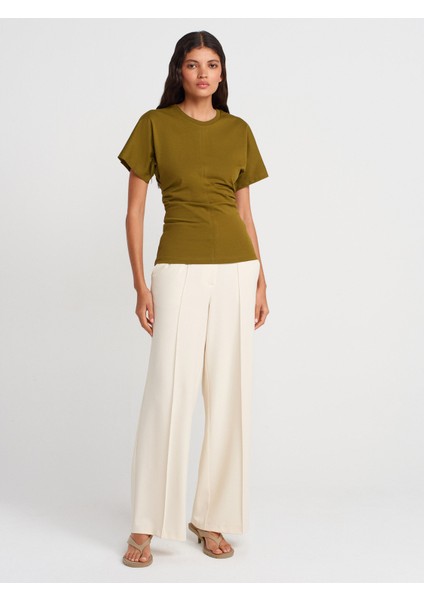 31585 Drape Detaylı T-Shirt-Koyu Yeşil fırsatları