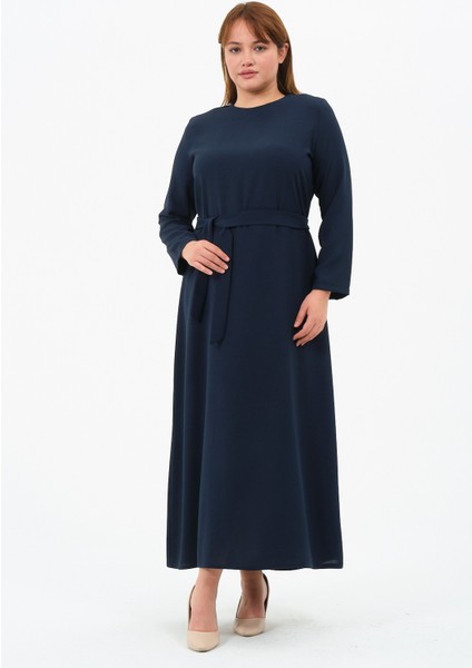 Bilcan Kadın Büyük Beden Krep Kumaş Kemerli Elbise