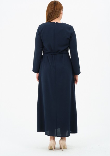 Bilcan Kadın Büyük Beden Krep Kumaş Kemerli Elbise indirimleri