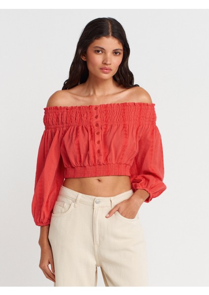 50258 Omuzları Açık Düğmeli Top-A.kırmızı