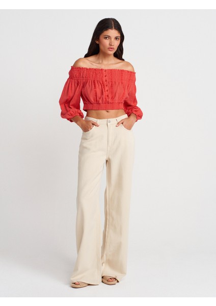 50258 Omuzları Açık Düğmeli Top-A.kırmızı fırsatları