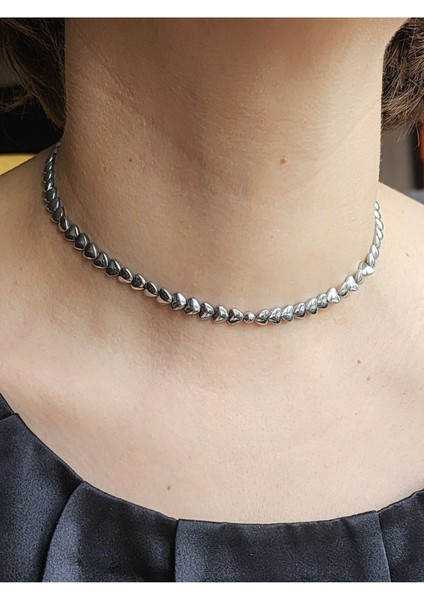 Hematit Kalp Choker Kolye