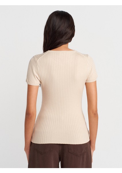 10756 Bisiklet Yaka Düğmeli Triko Bluz-Taş fiyatları