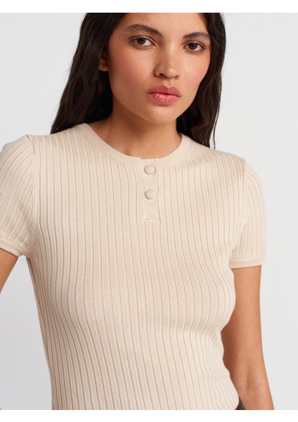 10756 Bisiklet Yaka Düğmeli Triko Bluz-Taş modelleri