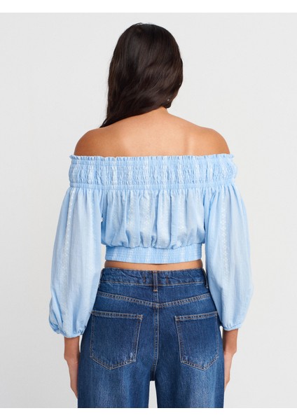 50258 Omuzları Açık Düğmeli Top-Açık Mavi fiyatları