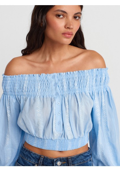 50258 Omuzları Açık Düğmeli Top-Açık Mavi modelleri