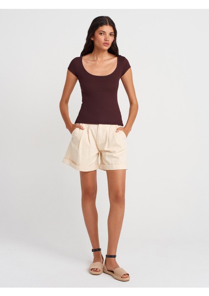 31807 Bisiklet Yaka Fitilli T-Shirt-Kahve fırsatları