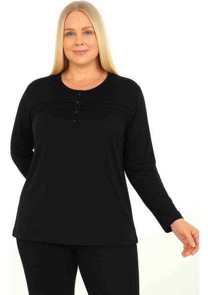 Kadın Giyim Anne Penyesi Uzun Kollu Pamuklu Viskon Düğme Çizgi Detaylı Anne Penyesi