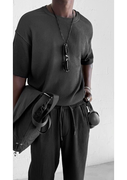 Erkek Yıkamalı Renk Geçişli Oversize T-Shirt Siyah Beyaz