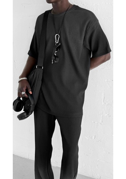 Erkek Yıkamalı Renk Geçişli Oversize T-Shirt Siyah Beyaz fiyatları