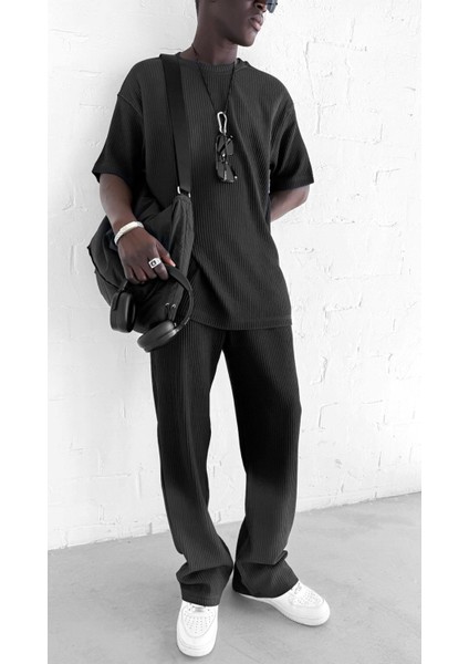 Erkek Yıkamalı Renk Geçişli Oversize T-Shirt Siyah Beyaz modelleri