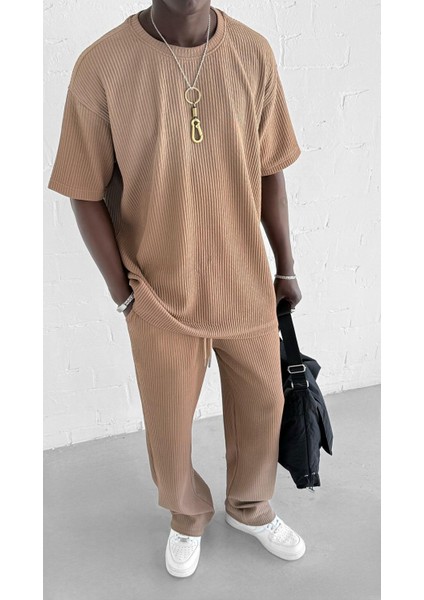 Erkek Yıkamalı Renk Geçişli Oversize T-Shirt Kahve Beyaz