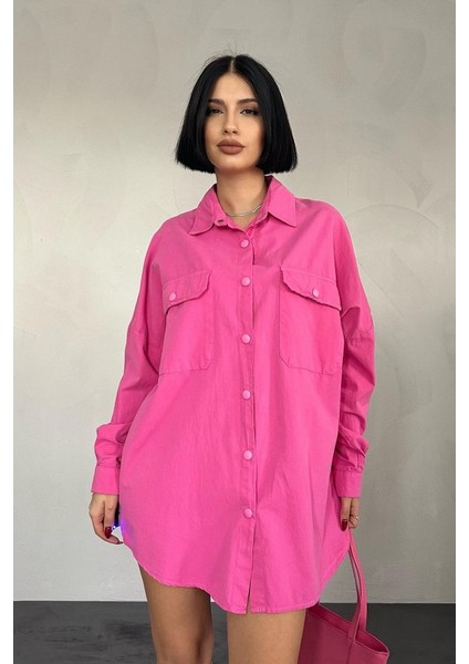 Fuşya Çift Cep Kapaklı Çıtçıtlı Gömlek