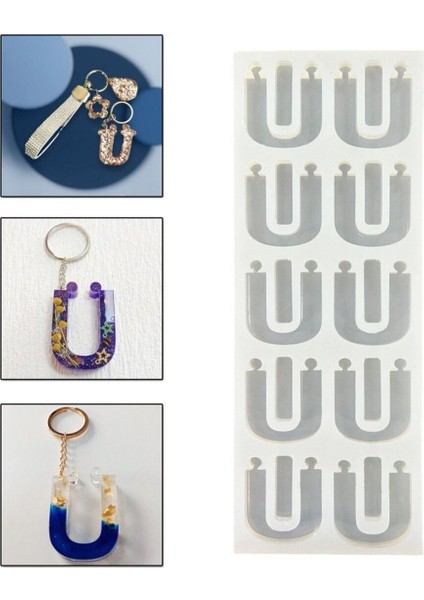 Epoksi Çoklu Silikon Kalıp Ü Harfi Anahtarlık Reçine Seri Döküm Kalıbı 4 cm 10 Lu