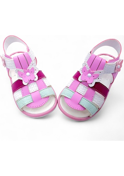 Ortopedik Kız İlk Adım Bebek ve Çocuk Sandaleti Kelebek Serisi Klb2415 Pembe Fuşya Yeşil 24