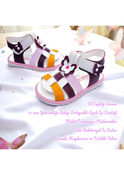 Ortopedik Kız İlk Adım Bebek ve Çocuk Sandaleti Kelebek Serisi Klb2415 Beyaz Pembe Bordo 22