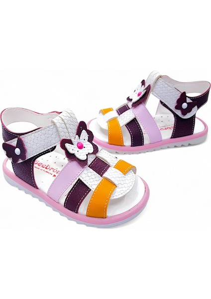 Ortopedik Kız İlk Adım Bebek ve Çocuk Sandaleti Kelebek Serisi Klb2415 Beyaz Pembe Bordo 22