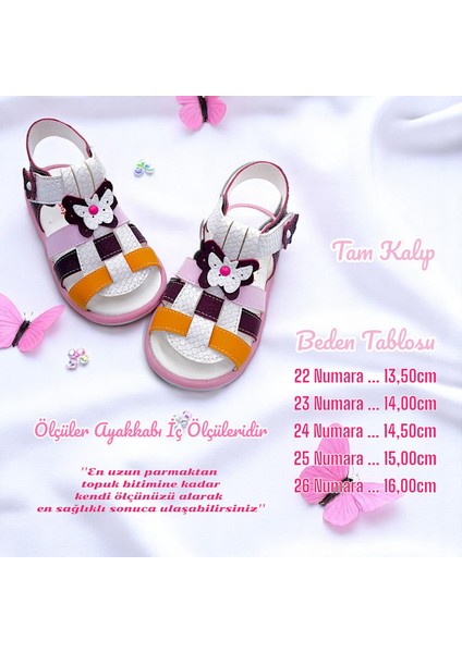 Ortopedik Kız İlk Adım Bebek ve Çocuk Sandaleti Kelebek Serisi Klb2415 Beyaz Pembe Bordo 22