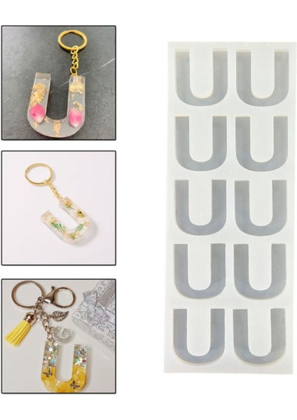 Epoksi Çoklu Silikon Kalıp U Harfi Anahtarlık Reçine Seri Döküm Kalıbı 4 cm 10 Lu