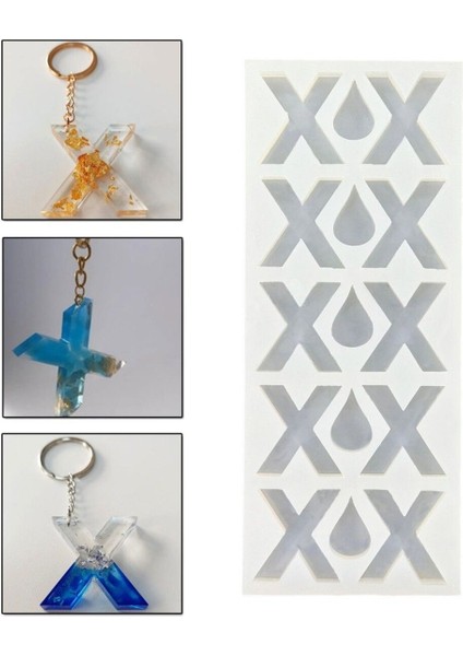 Epoksi Çoklu Silikon Kalıp x Harfi Anahtarlık Reçine Seri Döküm Kalıbı 4 cm 10 Lu