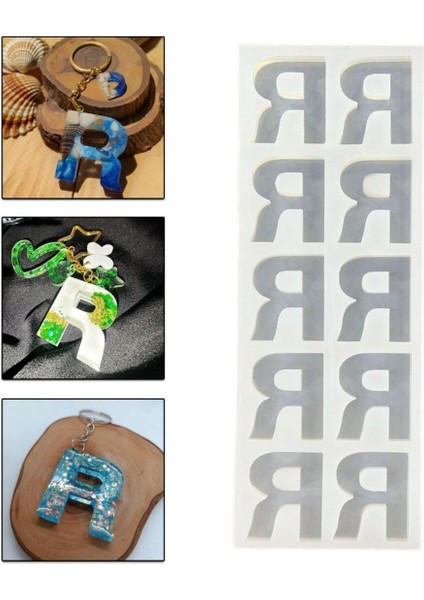 Epoksi Çoklu Silikon Kalıp R Harfi Anahtarlık Reçine Seri Döküm Kalıbı 4 cm 10 Lu