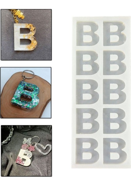 Epoksi Çoklu Silikon Kalıp B Harfi Anahtarlık Reçine Seri Döküm Kalıbı 4 cm 10 Lu