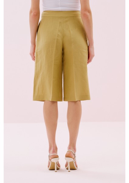 Geniş Paça Keten Bermuda Pantolon Olive Y2512044_027 fiyatları