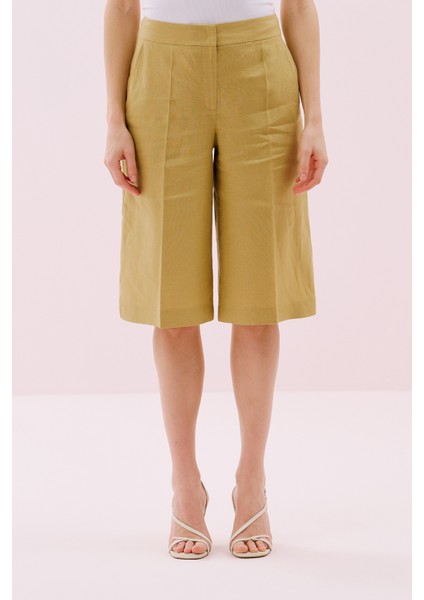 Geniş Paça Keten Bermuda Pantolon Olive Y2512044_027 modelleri