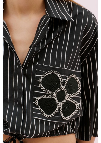 Çizgili Poplin Gömlek Siyah-Beyaz Y2513513_0856 fırsatları
